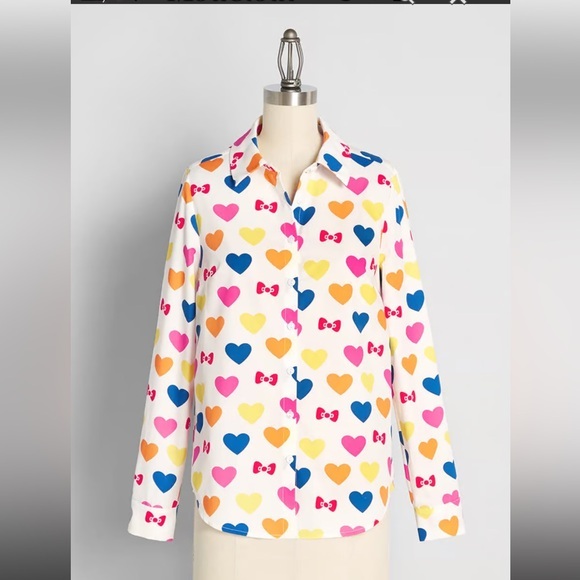 ModCloth x Hello Kitty Supercute Love Button-Up Top Medium NWT - Picture 1 of 8